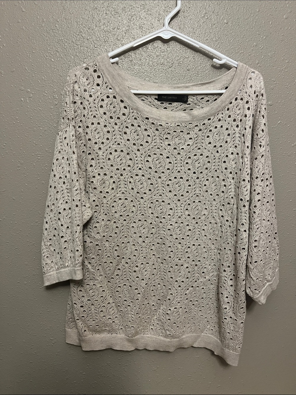 The Limited Open-Knit Cream Crochet Sweater